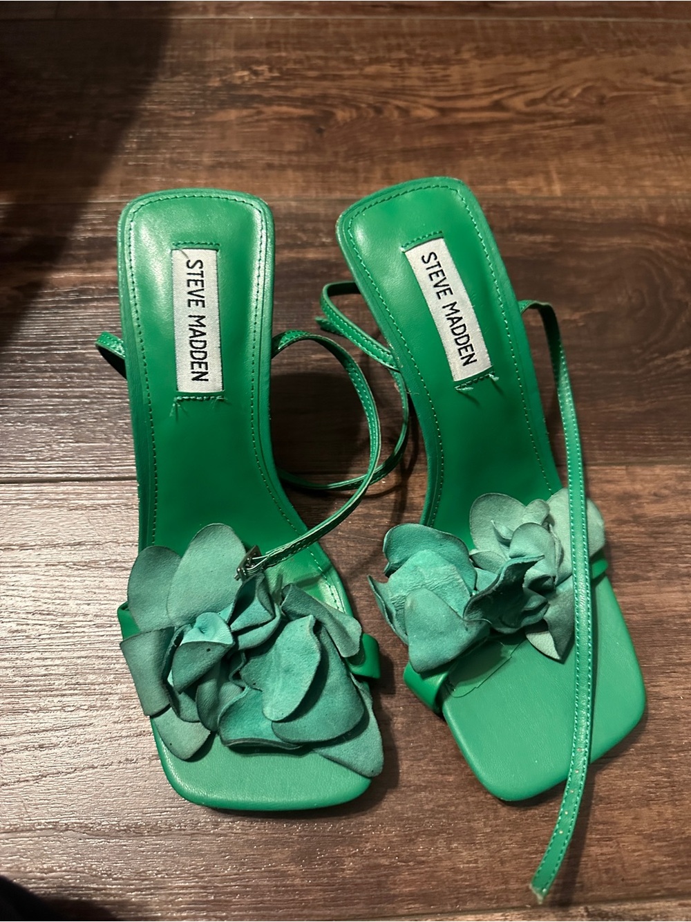 Steve Madden Green Floral Square-Toe Heeled Sandals